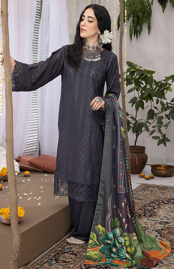 Mehru Slub Linen Chikenkari Suit