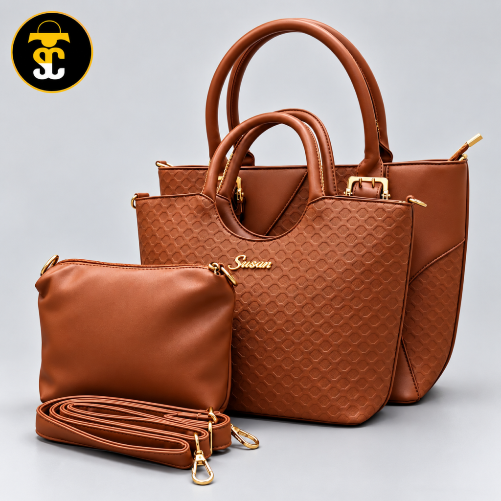 Brown - Susan 3-Piece Handbag Set